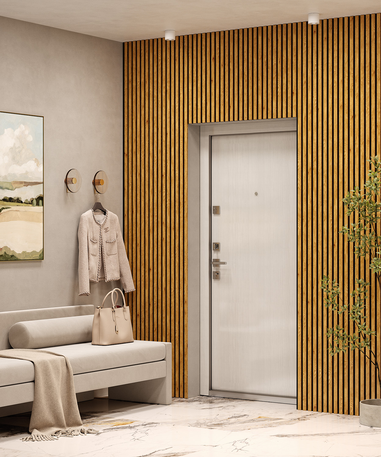 МДФ стеновая панель акустическая Cosca Decor Сканди Дуб Медный черный войлок 2750×600×19 фото в интерьере